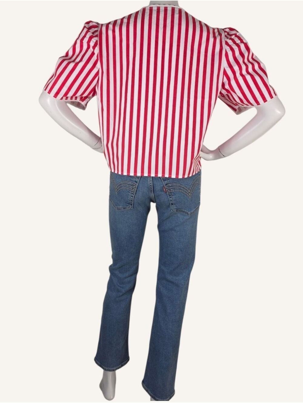 Brunette The Label Red Stripe Tie Front Poplin Top M/L NWT Cottagecore - Picture 2 of 10